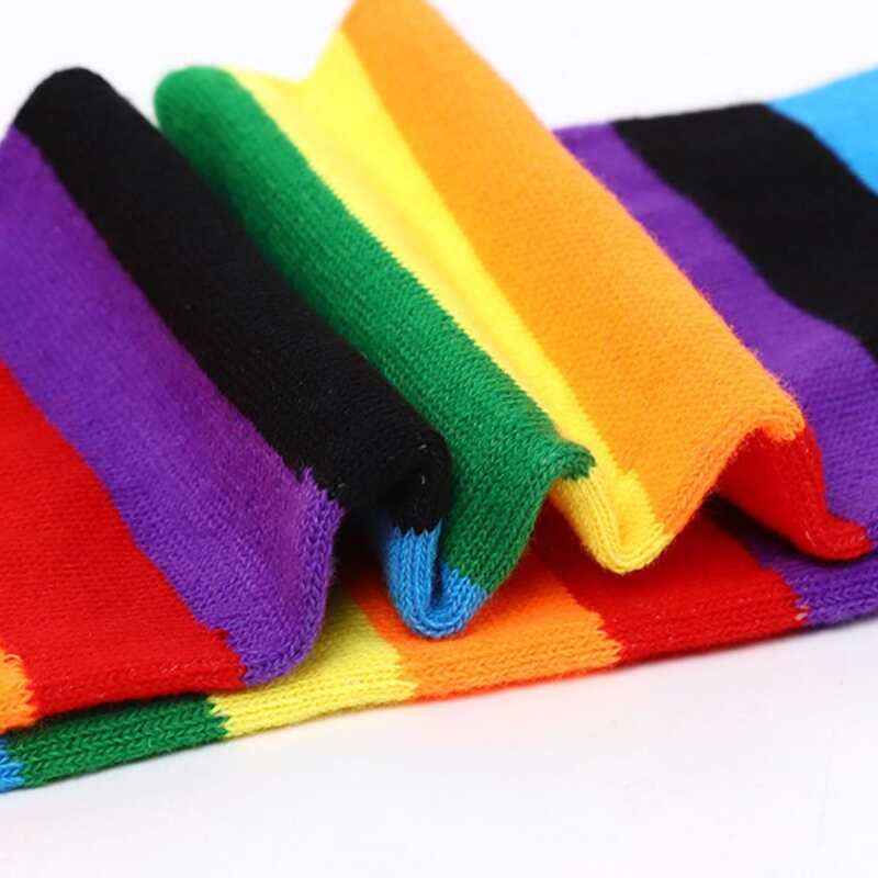

1pair Long Rainbow Stripe Open Finger Gloves, Multicolor