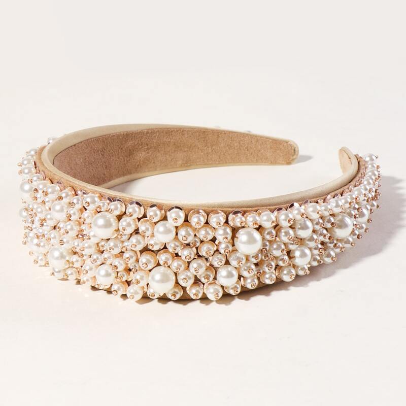 

Faux Pearl Beaded Hair Hoop, White