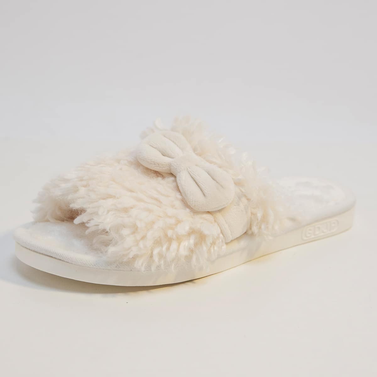 

Bow Decor Fluffy Slippers, Beige