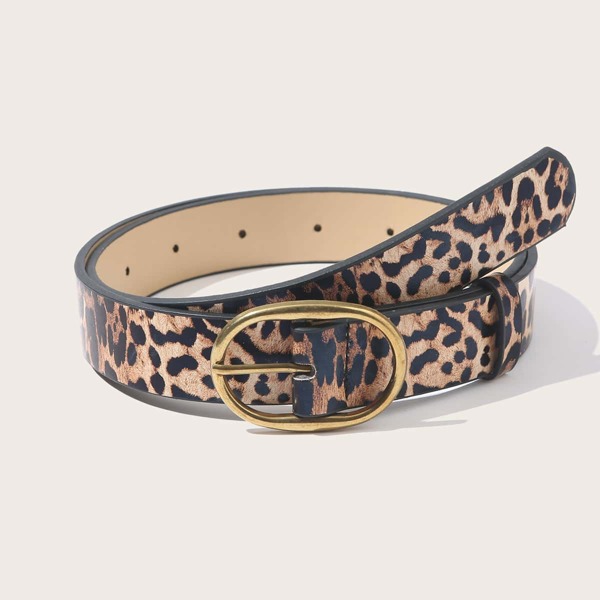 

Leopard Pattern Metal Buckle Belt, Multicolor