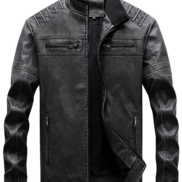

Men Fake Denim PU Jacket, Dark grey