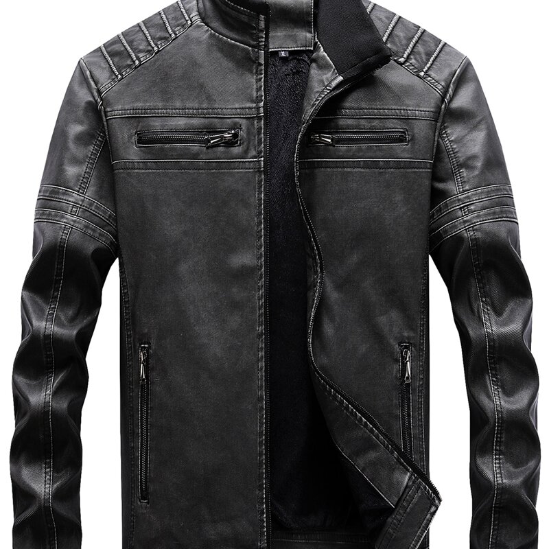 

Guys Fake Denim PU Jacket, Dark grey