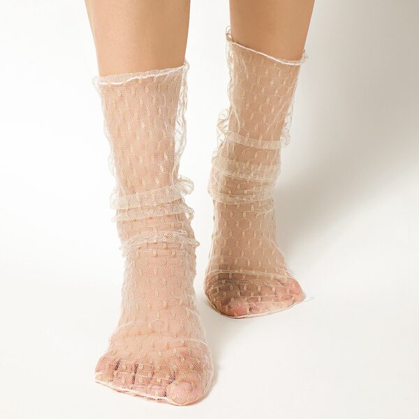 

Geometric Pattern Lace Socks, White