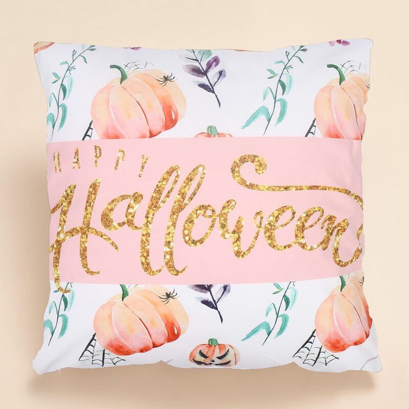

Halloween Pumpkin Print Cushion Cover Without Filler, Multicolor