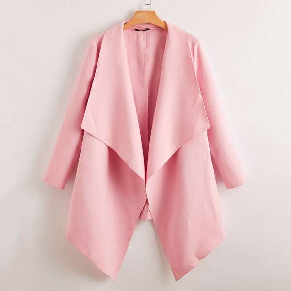 

Plus Solid Waterfall Collar Open Front Coat, Baby pink