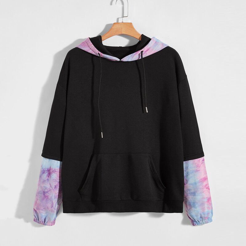 

Guys Tie Dye Kangaroo Pocket Hoodie, Black