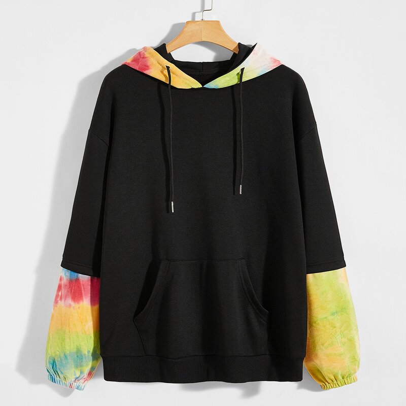 

Guys Tie Dye Kangaroo Pocket Hoodie, Black