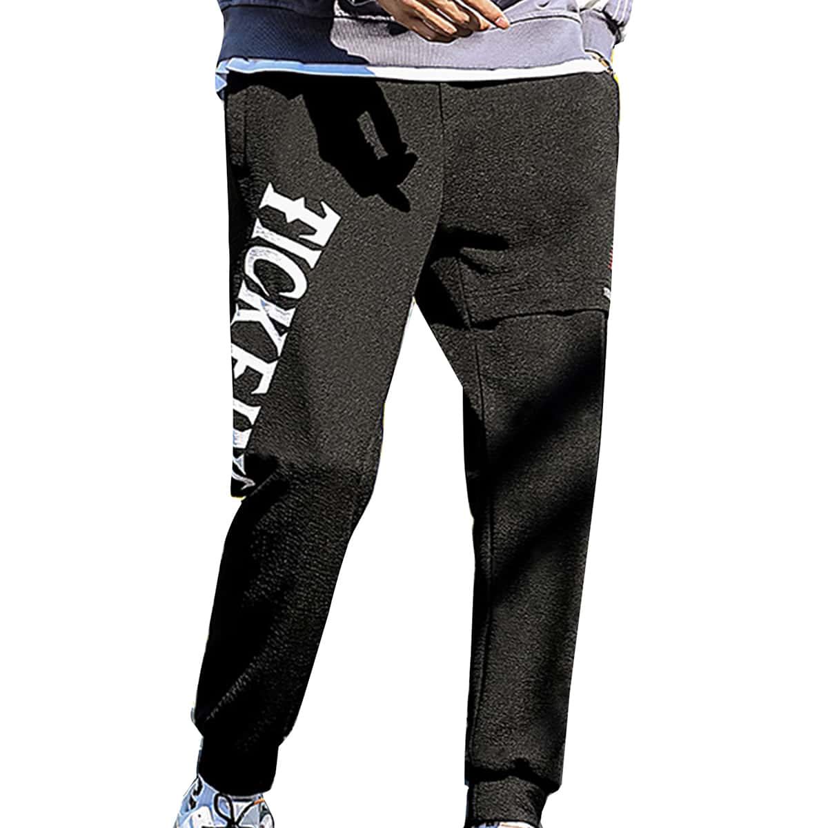 

Guys Letter Graphic Drawstring Pants, Black