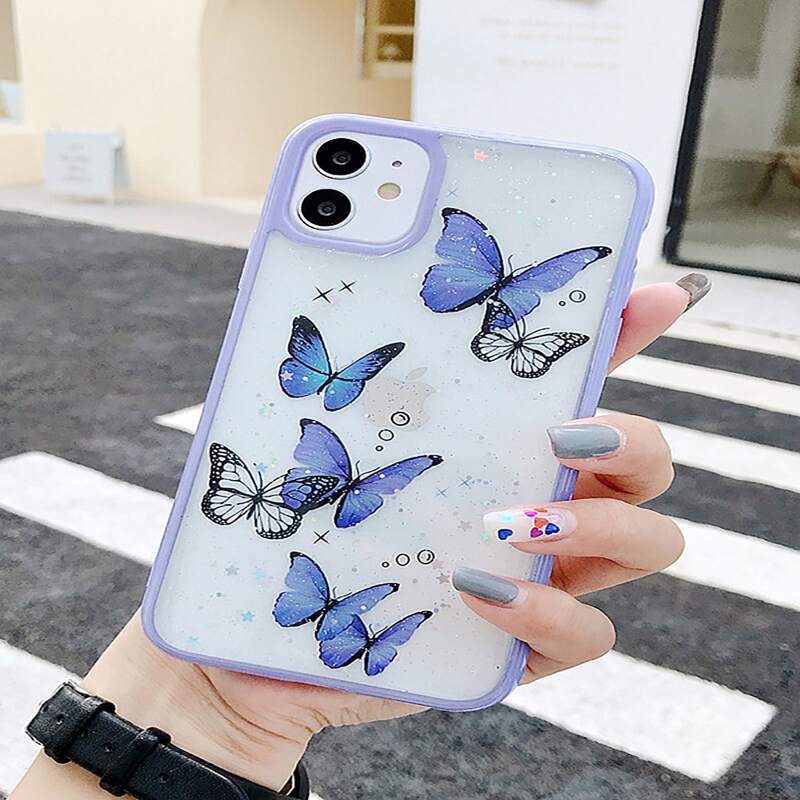 

Contrast Frame Butterfly Print iPhone Case, Purple