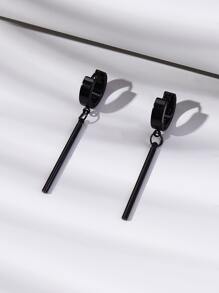 1 Pair Of Minimalist Stick Tassel Stainless Steel Earrings, Women's Street Hip-Hop Party Outfit Jewelry Accessories Gift - Black - View 2