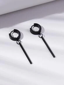 1 Pair Of Minimalist Stick Tassel Stainless Steel Earrings, Women's Street Hip-Hop Party Outfit Jewelry Accessories Gift - Black - View 4