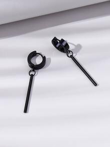 1 Pair Of Minimalist Stick Tassel Stainless Steel Earrings, Women's Street Hip-Hop Party Outfit Jewelry Accessories Gift - Black - View 5