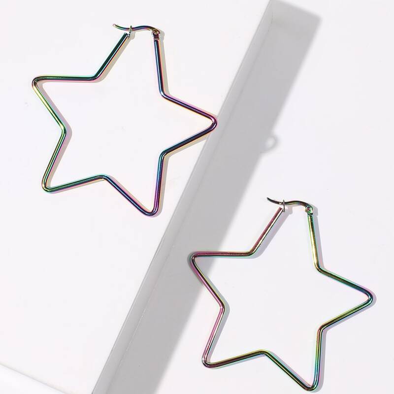 

Holographic Star Hoop Earrings, Multicolor