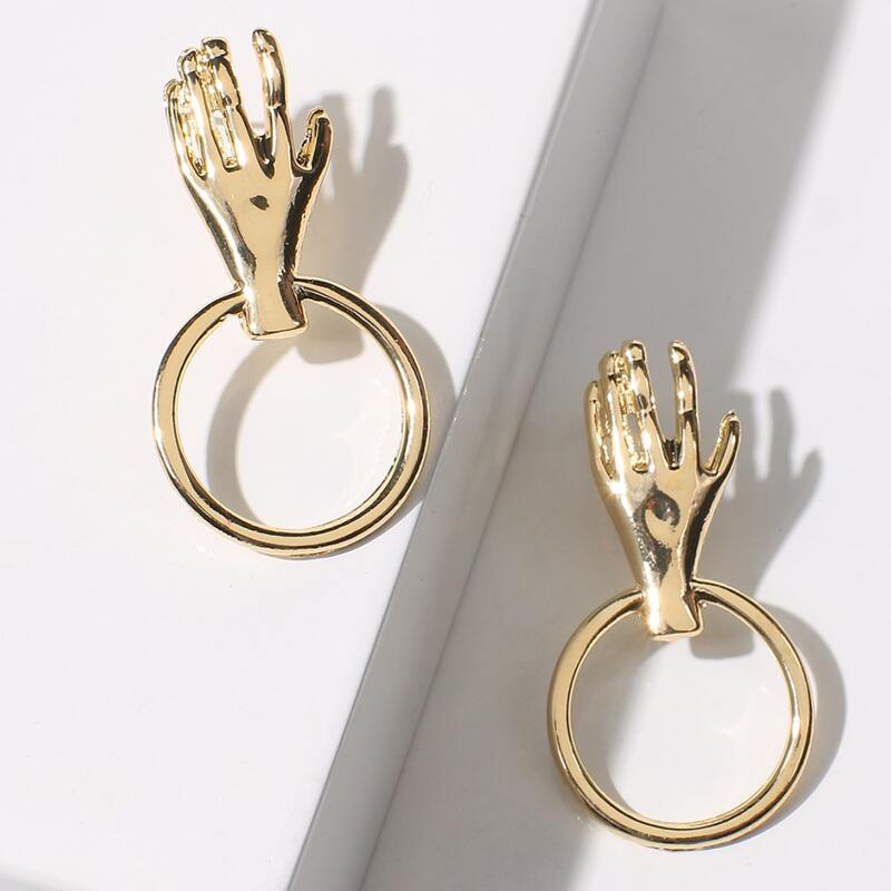 

Hand Ring Drop Earrings, Gold