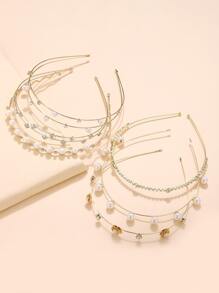 6入組人造珍珠裝飾髮箍 - 金色 - 查看 1