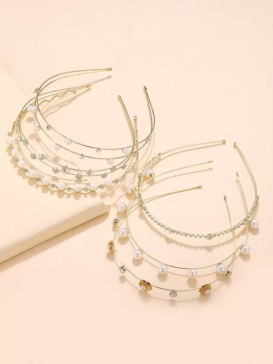 6入組人造珍珠裝飾髮箍 - 金色 - 查看 1