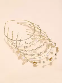 6入組人造珍珠裝飾髮箍 - 金色 - 查看 2