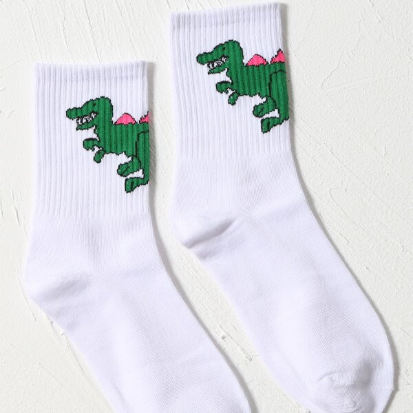 

Dinosaur Pattern Socks, White