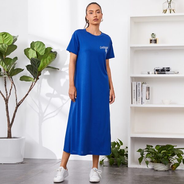 

Drop Shoulder Letter Graphic Tee Dress, Blue