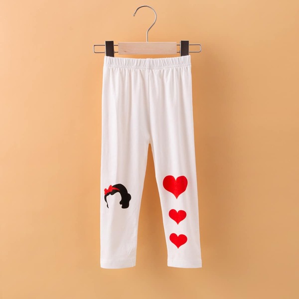 

Toddler Girls Heart Print Pants, White