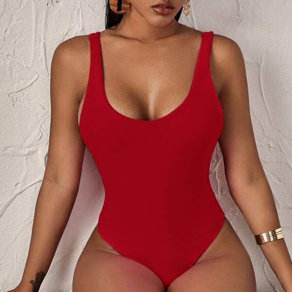 

Open Back One Piece Swimsuit, Red