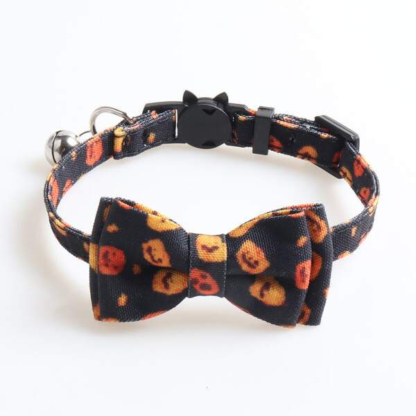 

1pc Halloween Pattern Bow Decor Cat Collar, Black