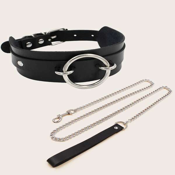 

Round Decor PU Leather Choker, Black