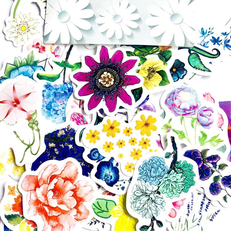 

42pcs Flower Print Sticker, Multicolor