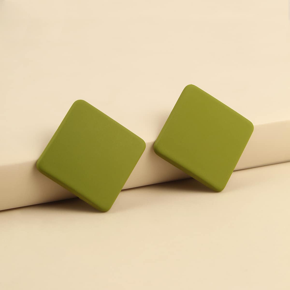 

Square Stud Earrings, Green