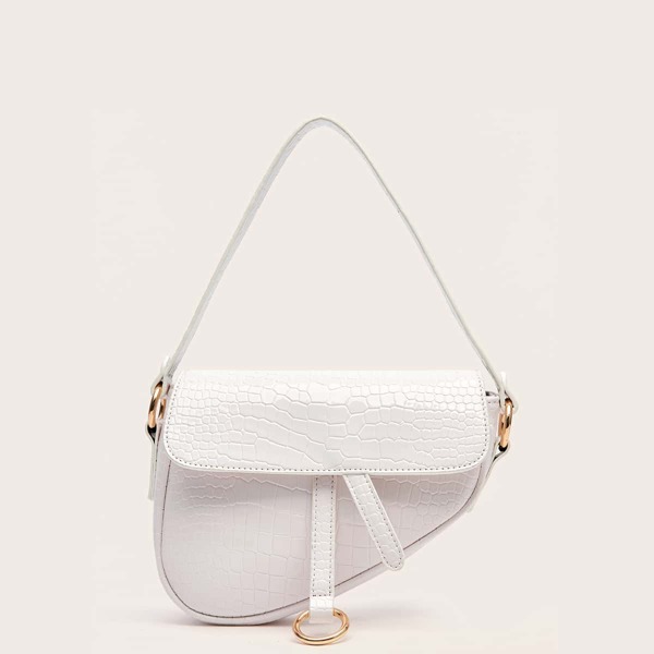 

Croc Embossed Saddle Bag, White