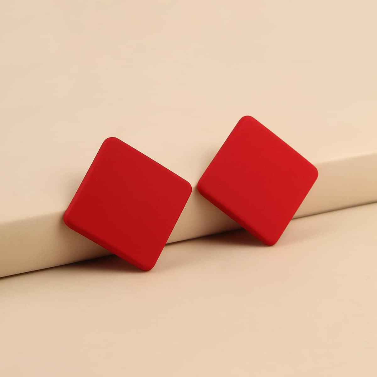 

Square Stud Earrings, Red