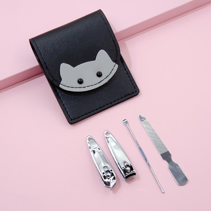 

4pcs Nail Clipper Tool Set With 1pc Storage Bag, Black