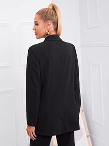 SHEIN Privé Lapel Neck Solid Blazer - Black - View 2