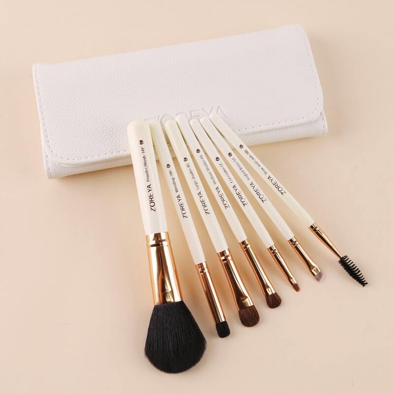 

7pcs Soft Makeup Brush & 1pc Storage Bag, White