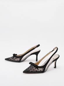 نساء بنقاط البولكا حذاء كعب ومفتوح الوراء , الموضة باصابع قدم مدبب كعب متوسط حذء كعب عالي