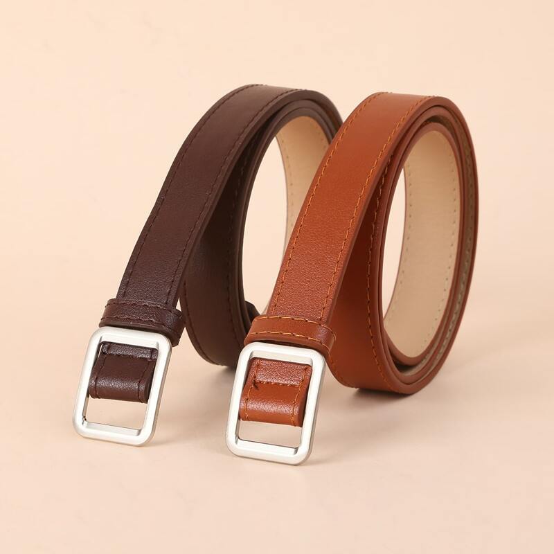 

2pcs Square Buckle Belt, Multicolor