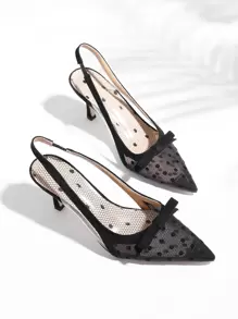 نساء بنقاط البولكا حذاء كعب ومفتوح الوراء , الموضة باصابع قدم مدبب كعب متوسط حذء كعب عالي