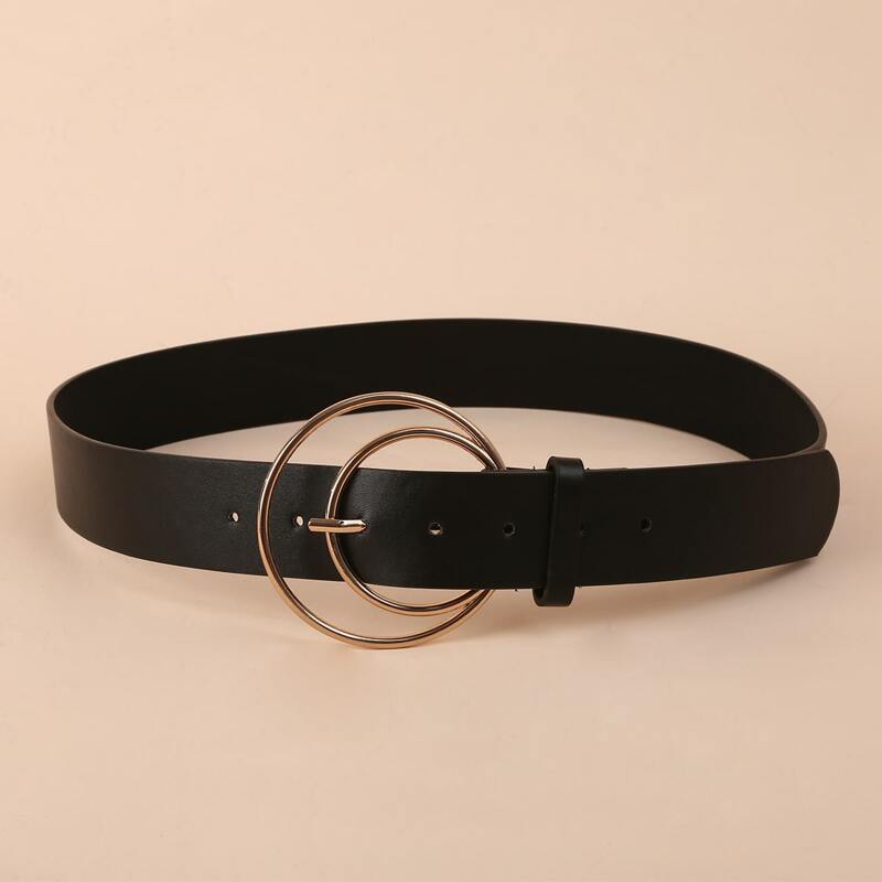 

Round Metal Buckle Belt, Black