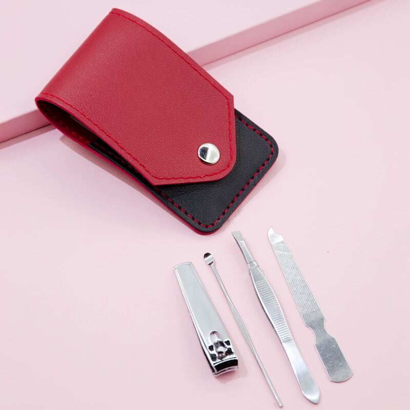 

4pcs Nail Clipper Tool Set With 1pc Storage Bag, Red