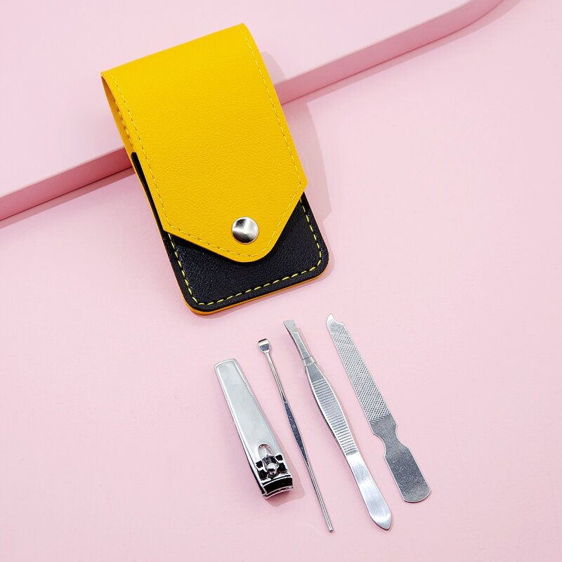 

4pcs Nail Clipper Tool Set With 1pc Storage Bag, Yellow