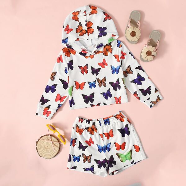 

Toddler Girls Butterfly Print Hoodie & Shorts, Multicolor