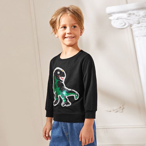 

Toddler Boys Dinosaur Reversible Sequin Patched Hoodie, Black