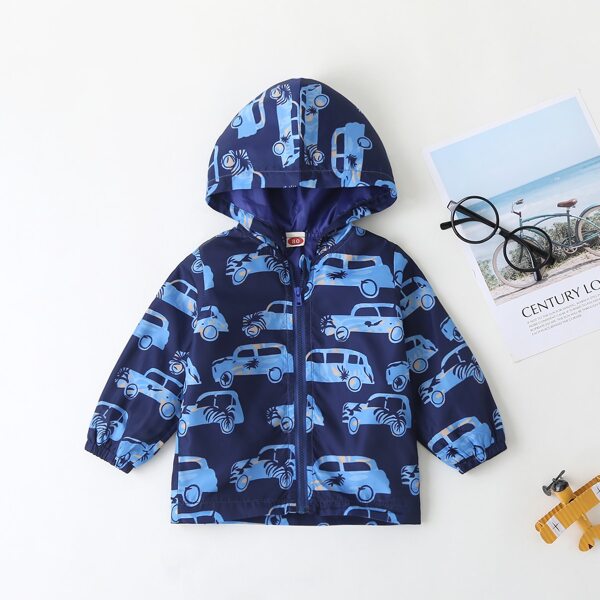 

Baby Allover Print Hooded Jacket, Blue