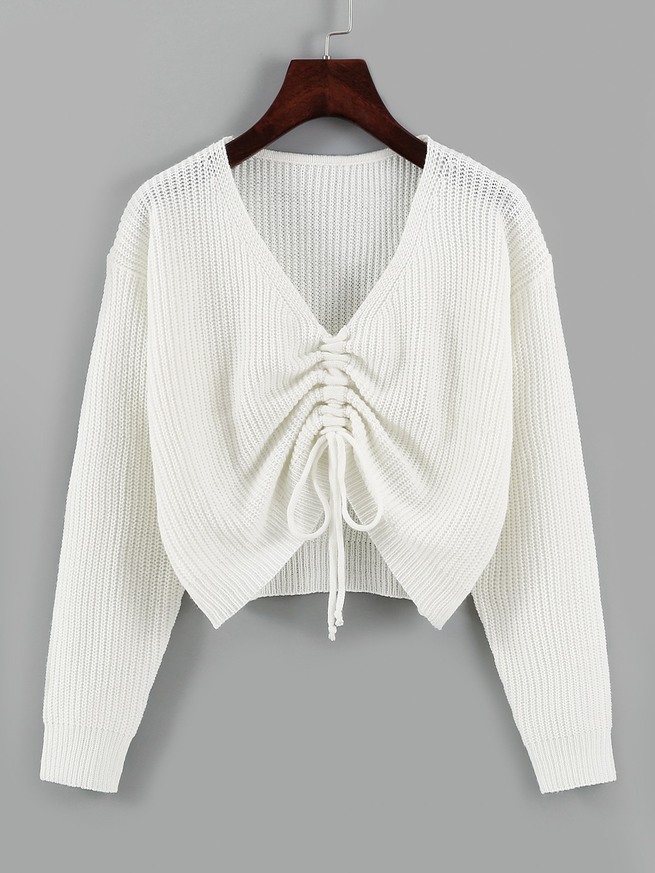 Drawstring Front Drop Shoulder Sweater thumbnail