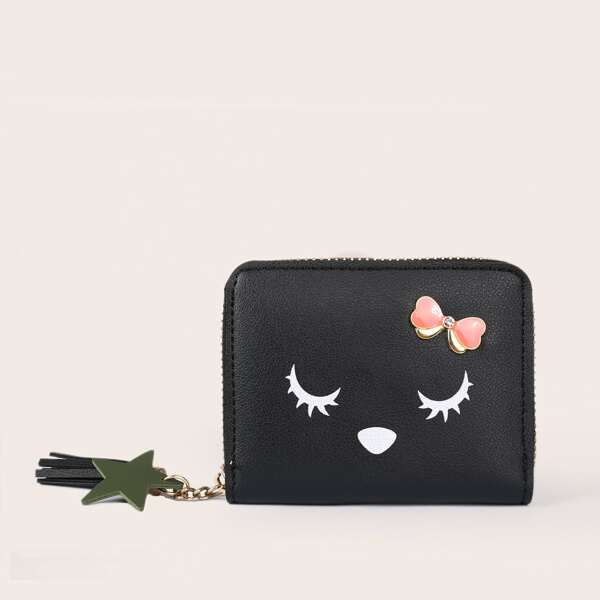 

Butterfly Decor Tassel Charm Purse, Black