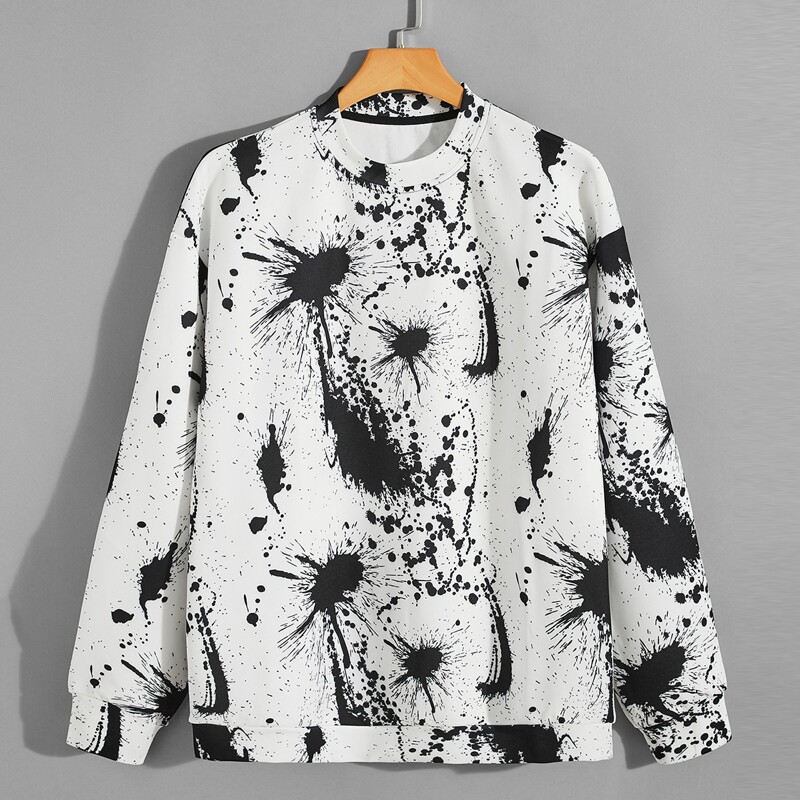 

Guys Paint Splatter Drop Shoulder Sweatshirt, Black and white