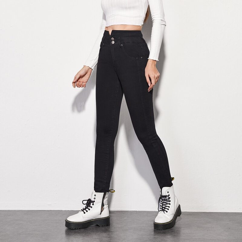 

Black Wash Notch Waist Skinny Jeans