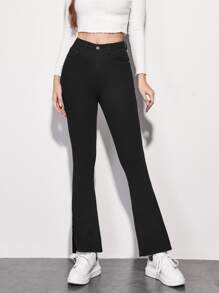 Jeans de pierna amplia con abertura lateral - Negro - Ver 3