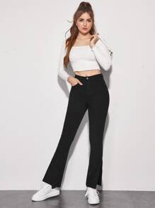 Jeans de pierna amplia con abertura lateral - Negro - Ver 5