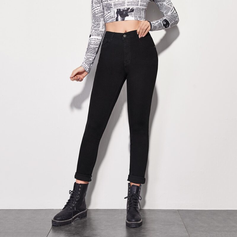 

High Waist High Stretch Jeans Without Belt, Black